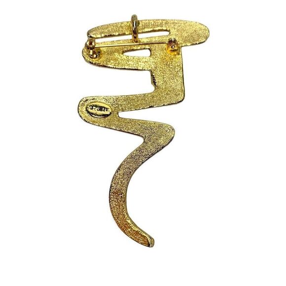 Vintage Park Lane 3" Gold Tone Swiggle Pattern Brooch with Rhinestones - Picture 6 of 6